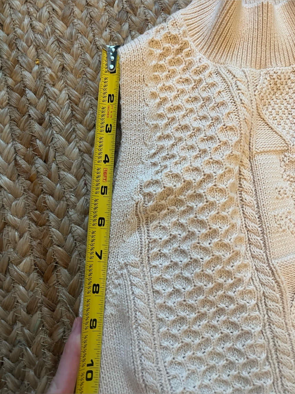 Sleeveless Cable Knit Turtleneck Sweater Vest - Cream nautical anchor - Picture 4 of 7